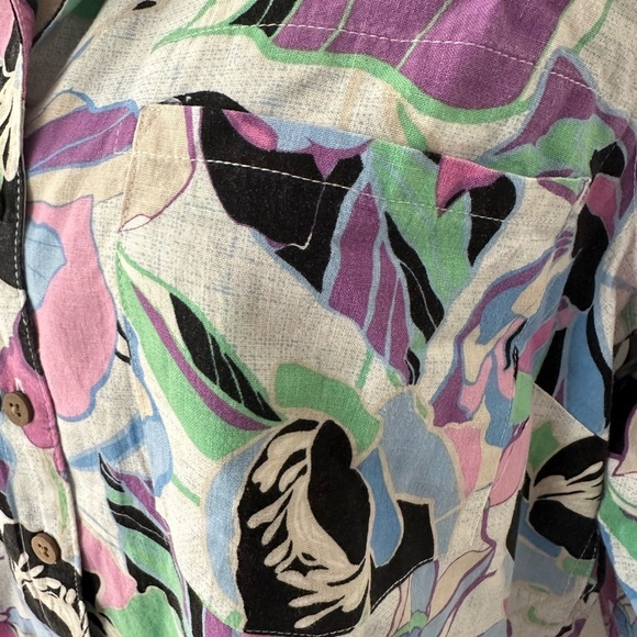 Northern Reflections Multi colour floral linen top collar button front SZ M - Picture 3 of 7